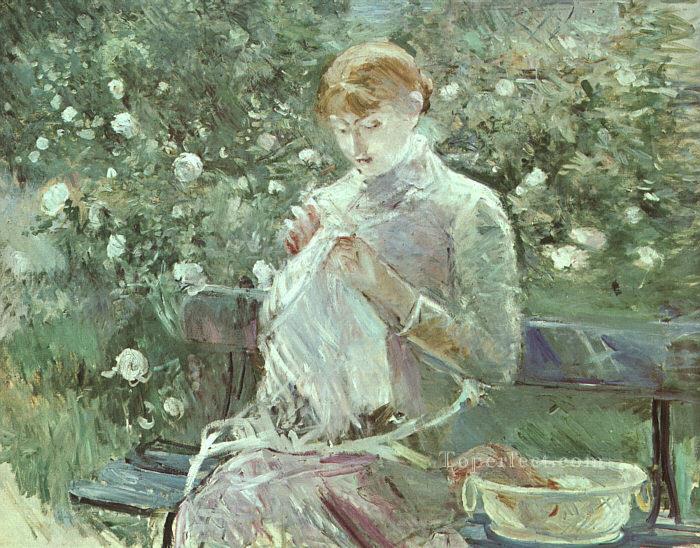 Young Woman Sewing in a Garden Berthe Morisot Oil Paintings